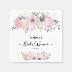 Roze Bloemrijke Script Landelijke Bruiloftsshower  Servet