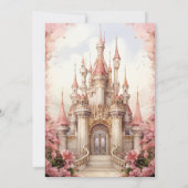Roze bloemrijke sprookjeskasteel bruiloft save the date (Achterkant)