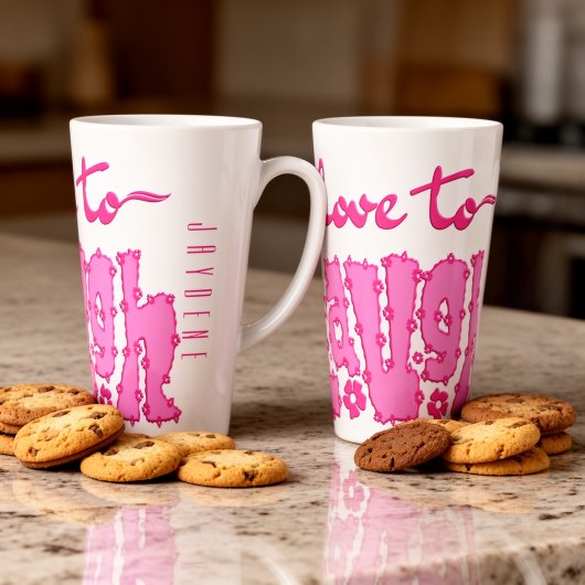 Roze bloemrijke tekst slogan met naam latte mok