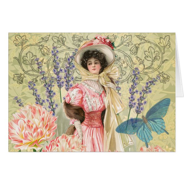 Roze Bloemrijke Victoriaanse Vrouw Regency (Voorkant Horizontaal)