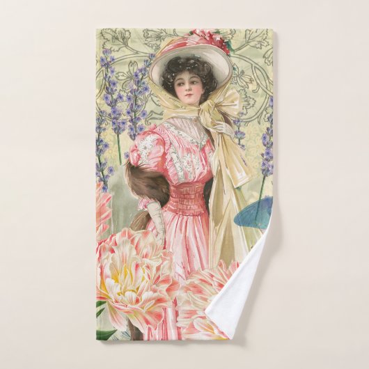 Roze Bloemrijke Victoriaanse Vrouw Regency Bad Handdoek (Handdoek)