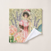 Roze Bloemrijke Victoriaanse Vrouw Regency Bad Handdoek (Wasdoekje)