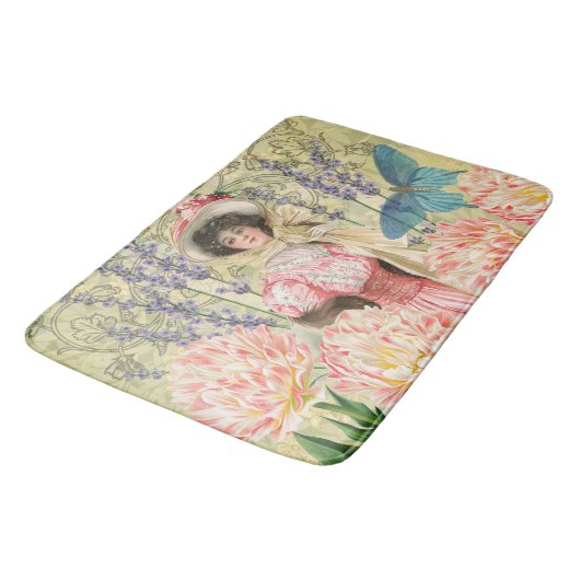 Roze Bloemrijke Victoriaanse Vrouw Regency Badmat (Gekanteld)