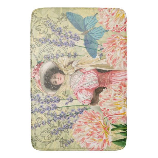 Roze Bloemrijke Victoriaanse Vrouw Regency Badmat (Voorkant Verticaal)