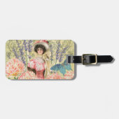 Roze Bloemrijke Victoriaanse Vrouw Regency Bagagelabel (Voorkant horizontaal)