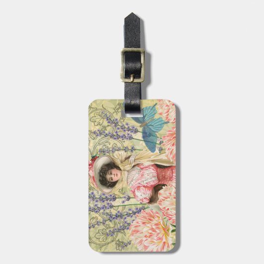 Roze Bloemrijke Victoriaanse Vrouw Regency Bagagelabel (Voorkant verticaal)