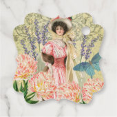 Roze Bloemrijke Victoriaanse Vrouw Regency Bedankjes Labels (Achterkant)