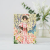 Roze Bloemrijke Victoriaanse Vrouw Regency Briefkaart (Staand voorkant)