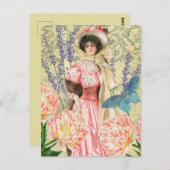 Roze Bloemrijke Victoriaanse Vrouw Regency Briefkaart (Voorkant / Achterkant)