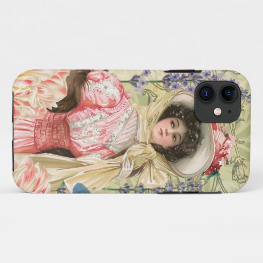 Roze bloemrijke victoriaanse vrouw Regency Case-Mate iPhone Case (Achterkant (horizontaal))