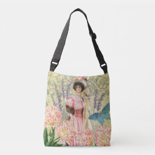 Roze Bloemrijke Victoriaanse Vrouw Regency Crossbody Tas