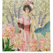 Roze Bloemrijke Victoriaanse Vrouw Regency Douchegordijn (Voorkant)