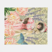 Roze Bloemrijke Victoriaanse Vrouw Regency Fleece Deken (Voorkant (Horizontaal))