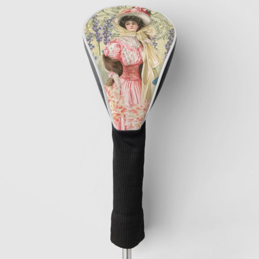 Roze Bloemrijke Victoriaanse Vrouw Regency Golfheadcover (Voorkant)