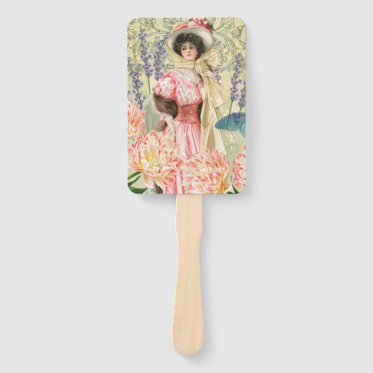 Roze Bloemrijke Victoriaanse Vrouw Regency Handwaaier (Voorkant)
