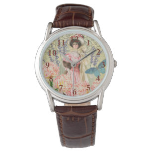 Roze Bloemrijke Victoriaanse Vrouw Regency Horloge