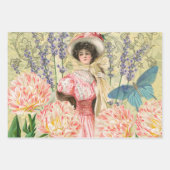 Roze Bloemrijke Victoriaanse Vrouw Regency Inpakpapier Vel (Voorkant)