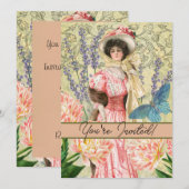 Roze Bloemrijke Victoriaanse Vrouw Regency Kaart (Voorkant / Achterkant)