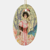Roze Bloemrijke Victoriaanse Vrouw Regency Keramisch Ornament (Rechts)