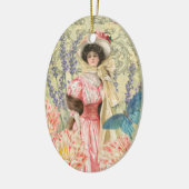 Roze Bloemrijke Victoriaanse Vrouw Regency Keramisch Ornament (Links)