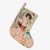 Roze Bloemrijke Victoriaanse Vrouw Regency Kleine Kerstsok (Voorkant (Hangend))