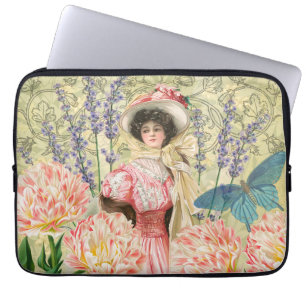 Roze Bloemrijke Victoriaanse Vrouw Regency Laptop Sleeve