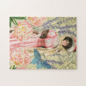 Roze Bloemrijke Victoriaanse Vrouw Regency Legpuzzel (Horizontaal)