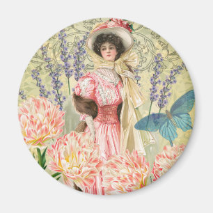 Roze Bloemrijke Victoriaanse Vrouw Regency Magneet