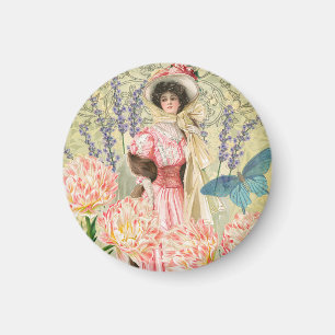 Roze Bloemrijke Victoriaanse Vrouw Regency Magneet