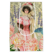 Roze Bloemrijke Victoriaanse Vrouw Regency Medium Cadeauzakje (Achterkant)