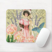 Roze Bloemrijke Victoriaanse Vrouw Regency Muismat (Met muis)