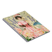 Roze Bloemrijke Victoriaanse Vrouw Regency Notitieboek (Rechterzijde)