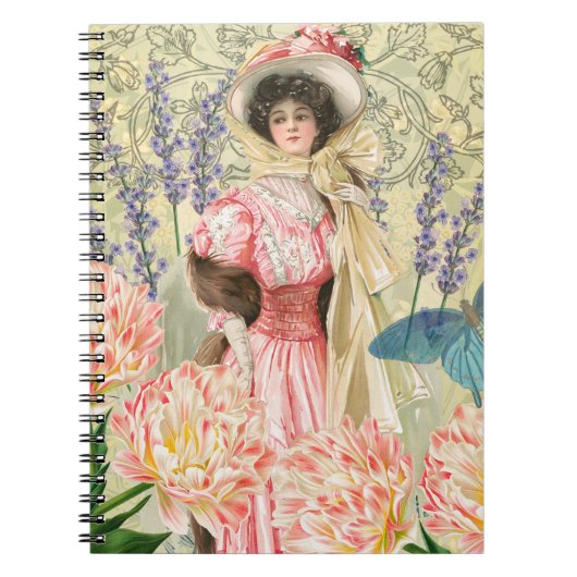 Roze Bloemrijke Victoriaanse Vrouw Regency Notitieboek (Voorkant)