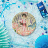 Roze Bloemrijke Victoriaanse Vrouw Regency Papieren Bordje (Feest)