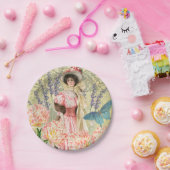 Roze Bloemrijke Victoriaanse Vrouw Regency Papieren Bordje (Feest)