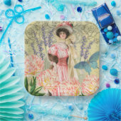 Roze Bloemrijke Victoriaanse Vrouw Regency Papieren Bordje (Feest)