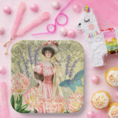 Roze Bloemrijke Victoriaanse Vrouw Regency Papieren Bordje (Feest)