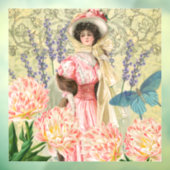 Roze Bloemrijke Victoriaanse Vrouw Regency Raamsticker (Vel 3)