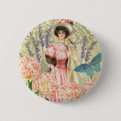 Roze Bloemrijke Victoriaanse Vrouw Regency Ronde Button 5,7 Cm (Voorkant)