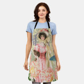 Roze Bloemrijke Victoriaanse Vrouw Regency Schort (Gedragen)
