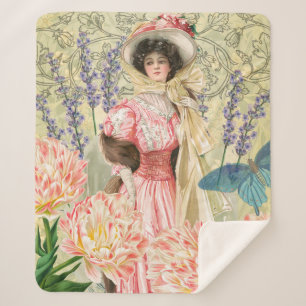 Roze Bloemrijke Victoriaanse Vrouw Regency Sherpa Deken