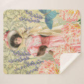 Roze Bloemrijke Victoriaanse Vrouw Regency Sherpa Deken (Voorkant (horizontaal))