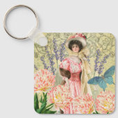 Roze bloemrijke victoriaanse vrouw Regency Sleutelhanger (Voorkant)