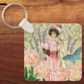 Roze bloemrijke victoriaanse vrouw Regency Sleutelhanger (Voorkant)