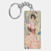 Roze Bloemrijke Victoriaanse Vrouw Regency Sleutelhanger (Voorkant Links)