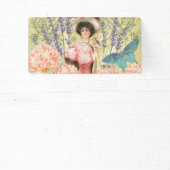 Roze Bloemrijke Victoriaanse Vrouw Regency Spandoek (Insitu)