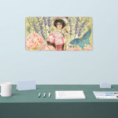 Roze Bloemrijke Victoriaanse Vrouw Regency Spandoek (Beurs)