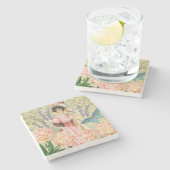 Roze Bloemrijke Victoriaanse Vrouw Regency Stenen Onderzetter (Zijkant)