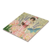 Roze Bloemrijke Victoriaanse Vrouw Regency Tegeltje (Zijkant)