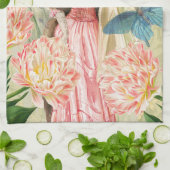 Roze Bloemrijke Victoriaanse Vrouw Regency Theedoek (Gevouwen)